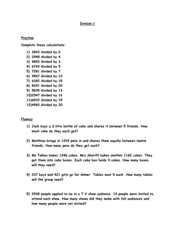 Year 6 Division worksheets