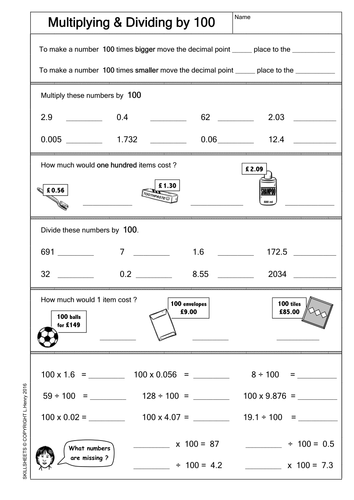 Multiplying and Dividing Decimals by 100 | Teaching Resources