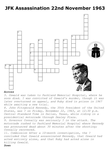 JFK Assassination 22nd November 1963 Crossword