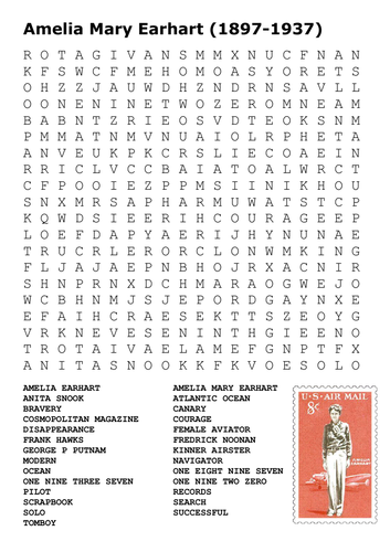 Amelia Earhart Word Search