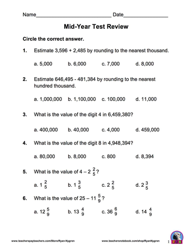Singapore 5Th Grade Mid Year Math Test Review (13 Pages) | Teaching Resources