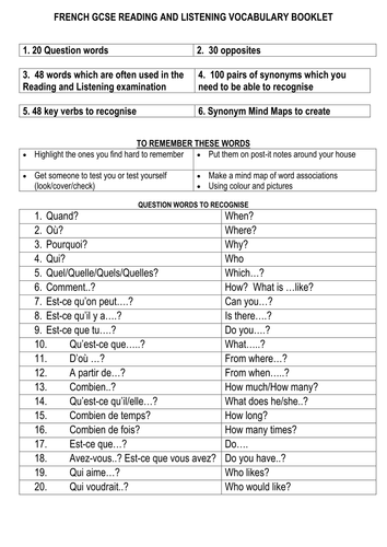 NEW SCHOOL YEAR 2026 - Improving GCSE French reading skills and understanding of core vocabulary