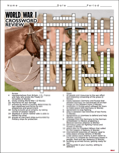 World War I Crossword Puzzle Review WW1 Teaching Resources