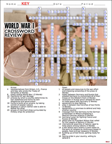 World War I Crossword Puzzle Review WW1 Teaching Resources