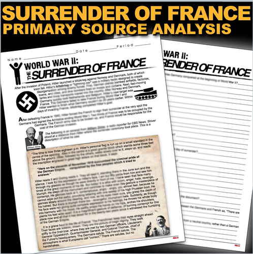World War II The Surrender of France Primary Source Analysis (WWII) |  Teaching Resources
