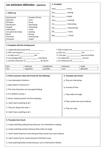 KS3/KS4 French - Pool of resources on opinions about television