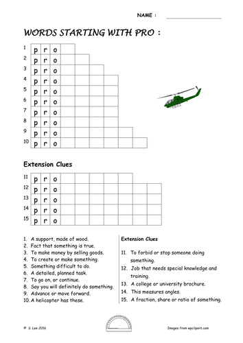 Word Work:  "PRO & PER" worksheets