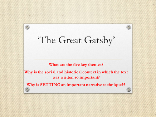 Lesson 7 Setting - The Great Gatsby A Level English Literature Scheme of Work