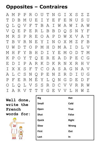 Opposites in French Word Search by sfy773 - Teaching Resources - TES