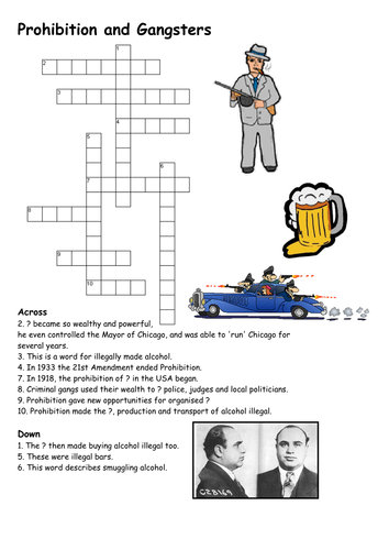 Prohibition and Gangsters Crossword Teaching Resources