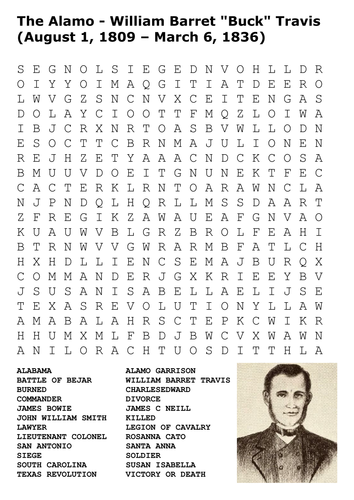 The Alamo - William Travis Word Search