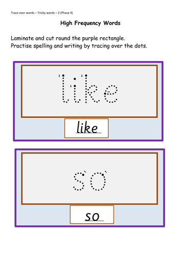 Letters and Sounds: Read/Trace Over Year 1 High Frequency Words/Common