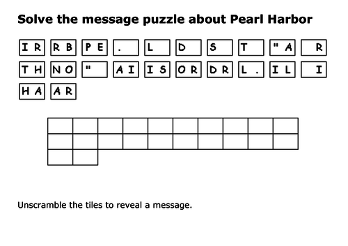 Solve the message puzzle about Pearl Harbor