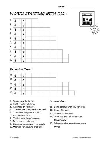 Prefix Word work:  DIS