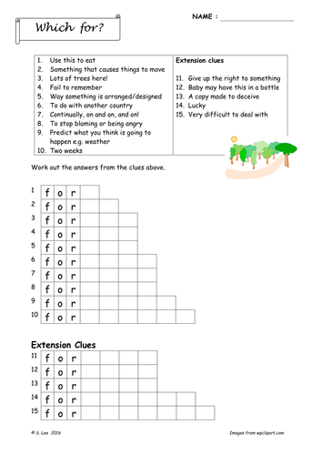 Word work: "FOR" worksheets