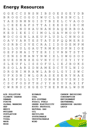 Energy and Resources Word Search by sfy773 - Teaching Resources - TES