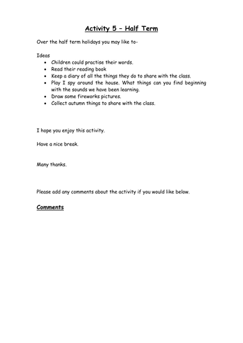 homework for reception