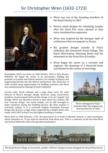 Restoration England: Sir Christopher Wren Fact File