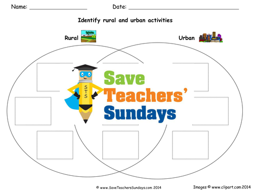 Classifying Activities as Being Rural or Urban - Venn Diagram KS1 Lesson Plan and Worksheet