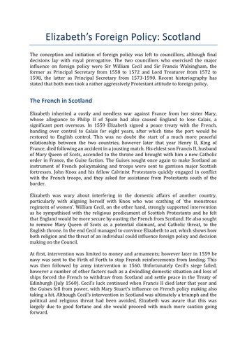 Elizabethan Foreign Policy: Scotland