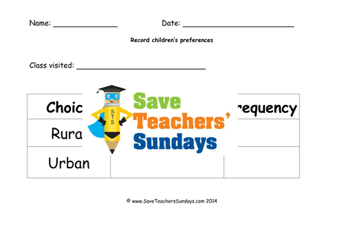 Rural or Urban Survey KS1 Lesson Plan, Worksheet and Vocabulary