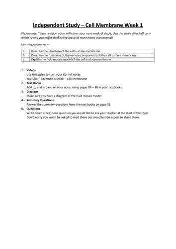 New AQA (2016) Year 1 Biology (AS) - Structure of the Cell Surface ...