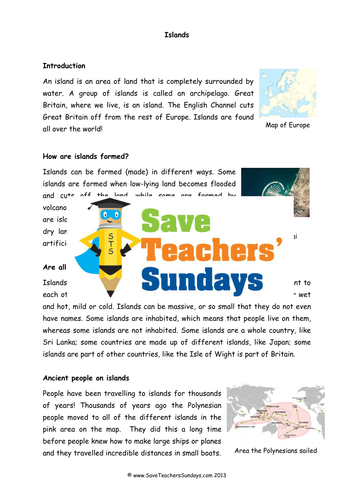 Islands Year 2/3 Lesson Plan, Information Text and Worksheets