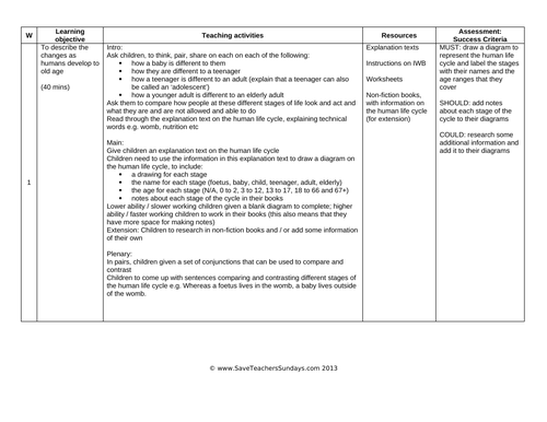 Human Life Cycle KS2 Lesson Plan, Explanation Text and Worksheet