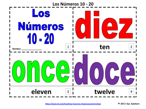 Spanish Numbers 10 - 20 Bilingual Coloring Booklet - Los Números
