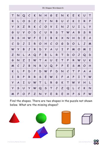 3D shapes - Wordsearch puzzle by Mandymaths_TES - Teaching Resources - TES