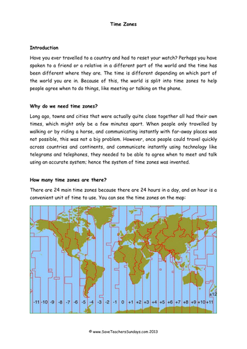 time zones ks2 lesson plan information text and question