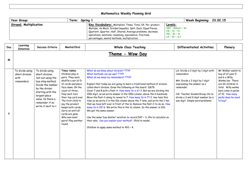 Year 5 Division Planning 3 Days