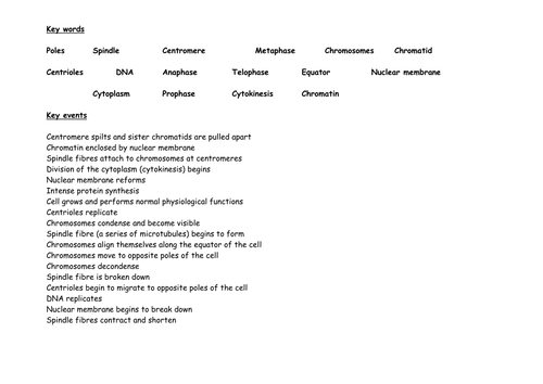 Key words mitosis