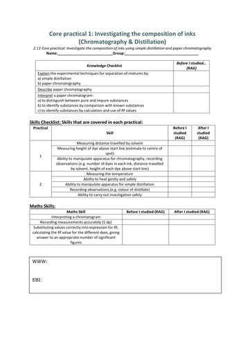 Edexcel 9-1 CC2c Paper Chromatography CORE PRACTICAL PLUS guide TOPIC 2 PAPER 1