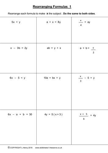 Rearranging Formulas by Skillsheets - UK Teaching Resources - TES