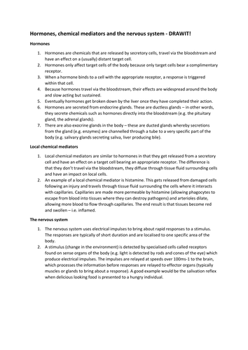 Hormones, local chemical mediators and the nervous system - DRAW IT!