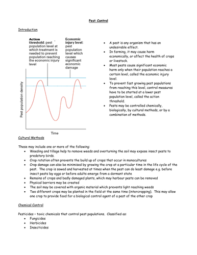 Pest control revision sheet