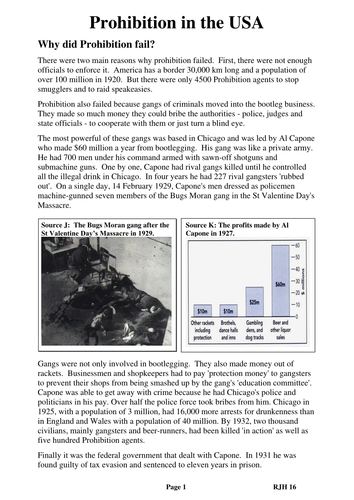 Why did Prohibition fail 1918 - 1933? Worksheet