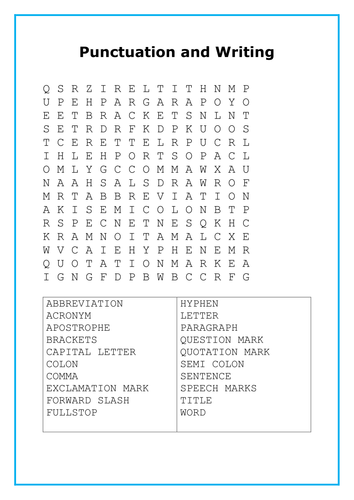 Punctuation and Writing Wordsearch