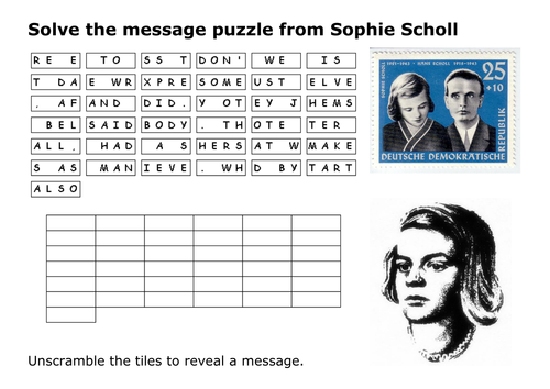 Solve the message puzzle from Sophie Scholl