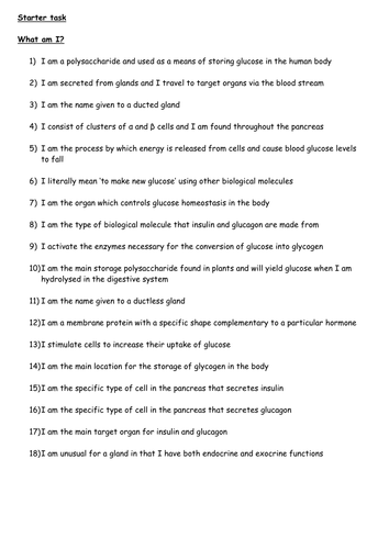 Glucose homeostasis quiz