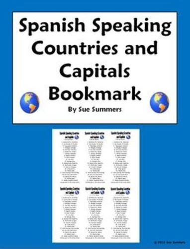 Spanish Speaking Countries and Capitals Bookmark