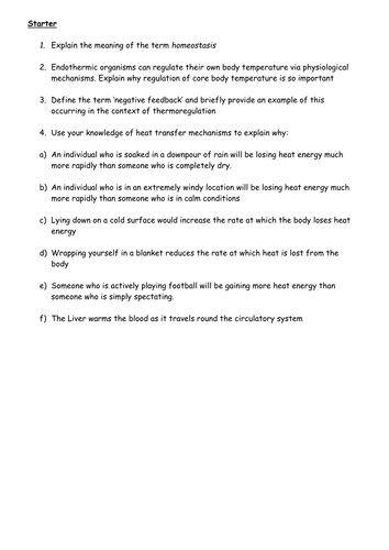 Homeostasis and mechanisms of heat gain/loss