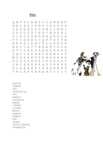 Pets Wordsearch