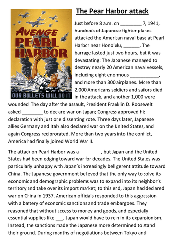 Pearl Harbor Cloze Activity By Sfy773 Teaching Resources TES