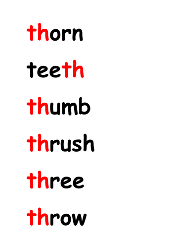 TH digraph pictures and words