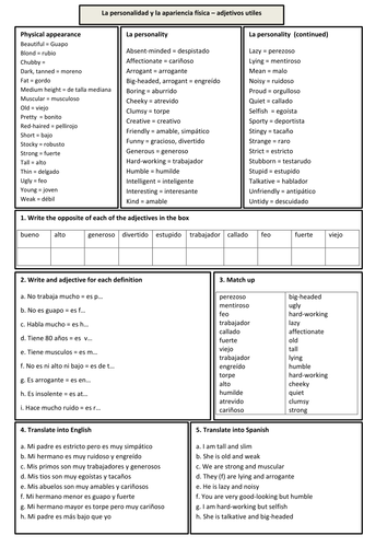 KS4 Spanish - GCSE quickie on adjectives (appearance and personality)