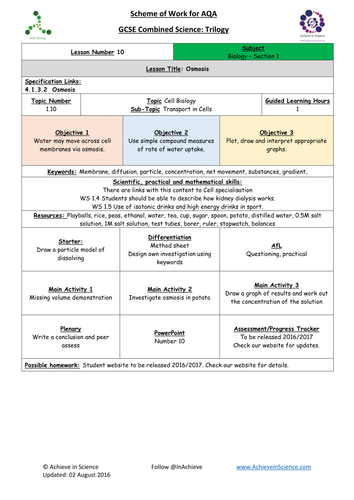 NEW Lesson 10 Osmosis  Biology Combined Science Trilogy (AQA) – Paper 1