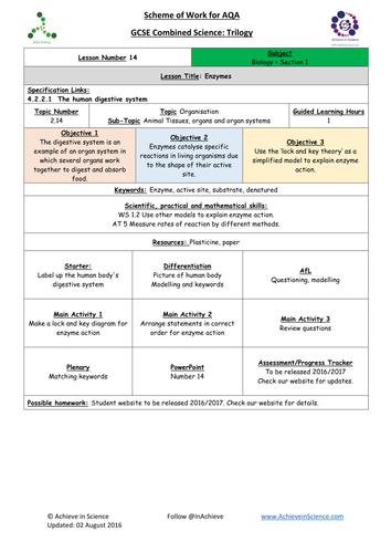 NEW Lesson 14 Enzymes  Biology Combined Science Trilogy (AQA) – Paper 1