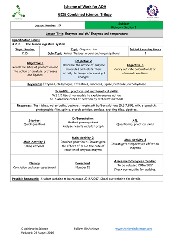 NEW Lesson 15 Using Enzymes Biology Combined Science Trilogy (AQA) – Paper 1